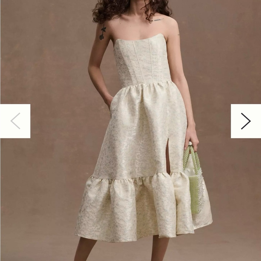 V. CHAPMAN VIRGINIA TIERED STRAPLESS CORSET MIDI DRESS